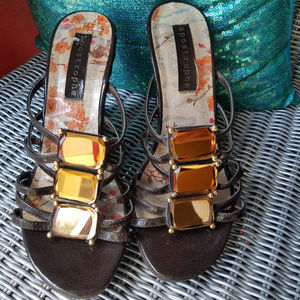 APOSTROPHE ~ Wedge SANDALS Shoes W/ MIRROR gems